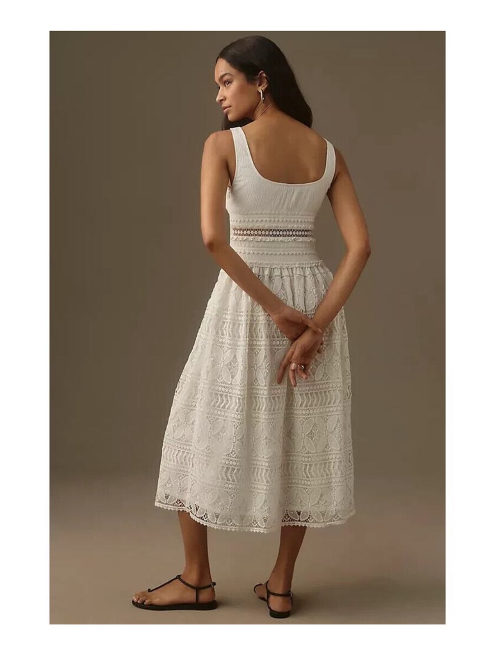 Nwt Anthropologie Vineet Bahl Scoop Neck White Lace Midi Dress